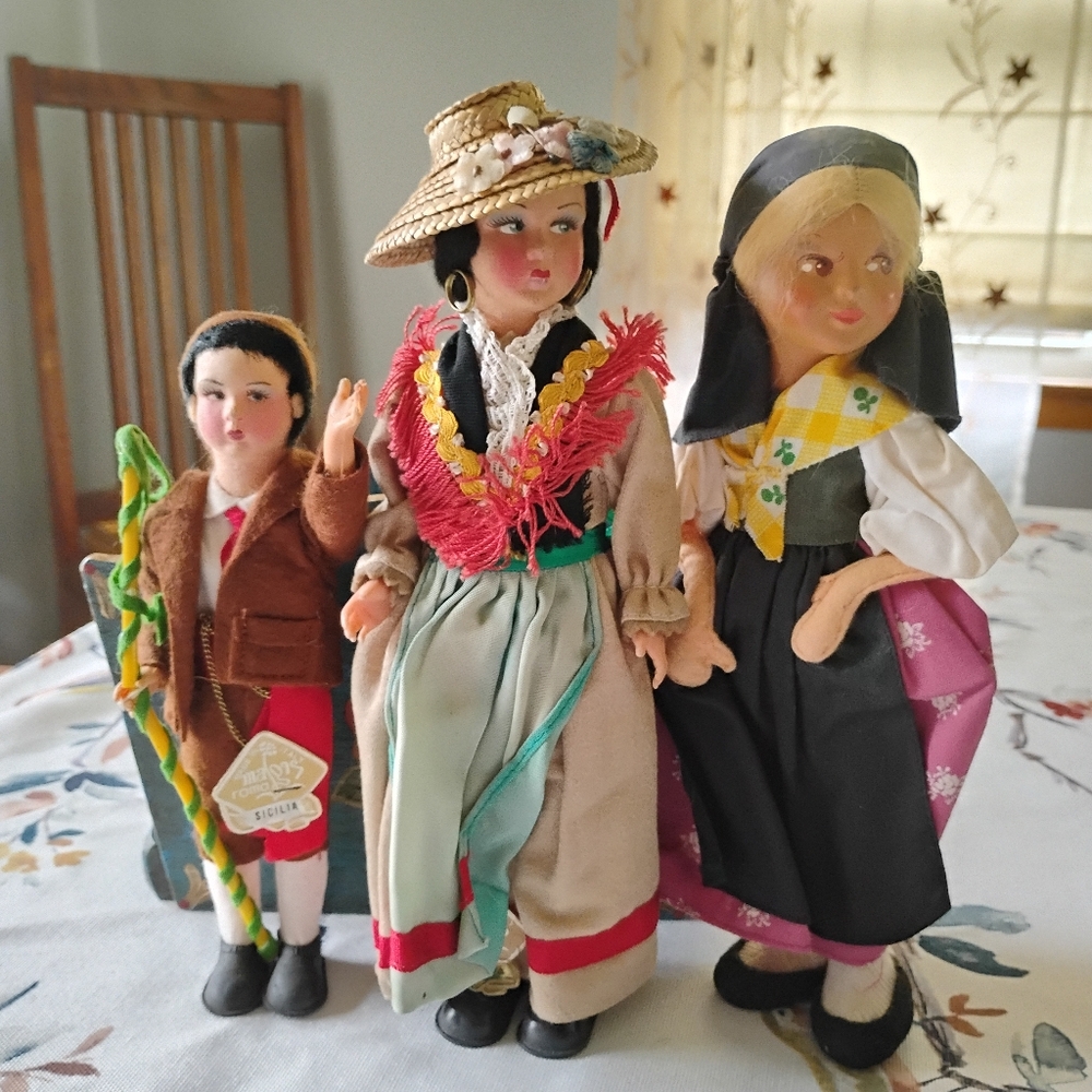 Vintage Doll MAGIS ROMA FELT & CLOTH DOLLS  9-11” TALL with TAG. Italy Frascati